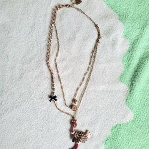 Betsey Johnson Pink and Gold Ostrich Necklace
